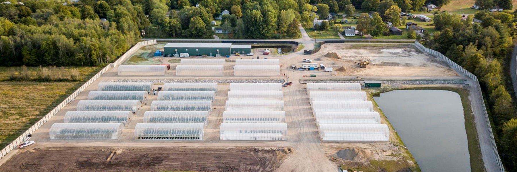 Aerial shot of Multiple S500 Greenhouse after being installed