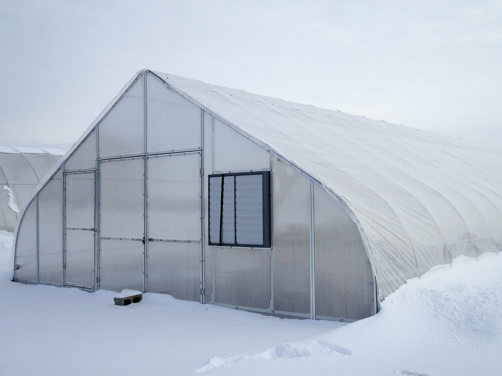 gothic style greenhouse in snow