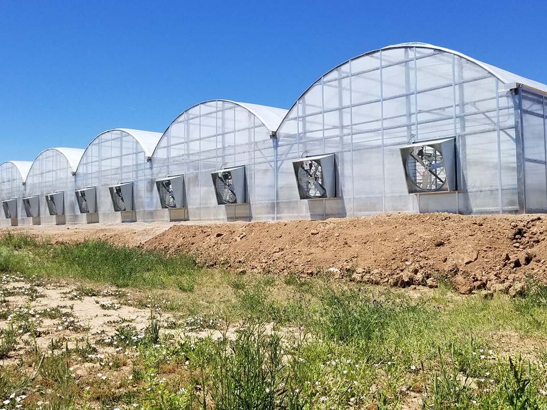 Greenhouse exterior with fans