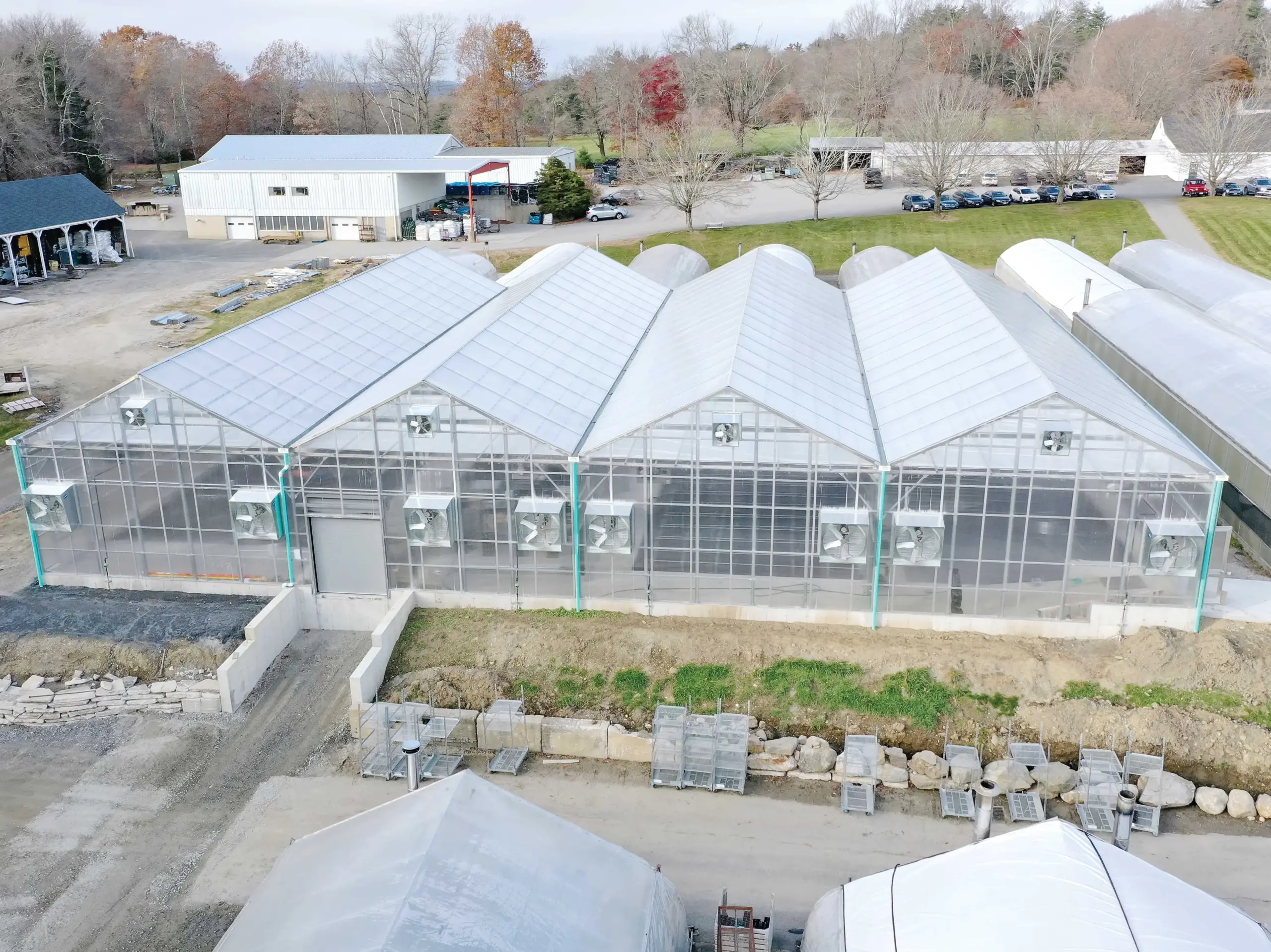 exterior of a gutter-connected greenhouse