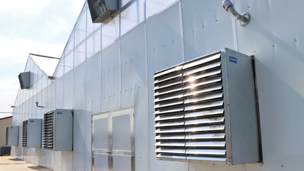 exhaust fans on outside of commercial greenhouse
